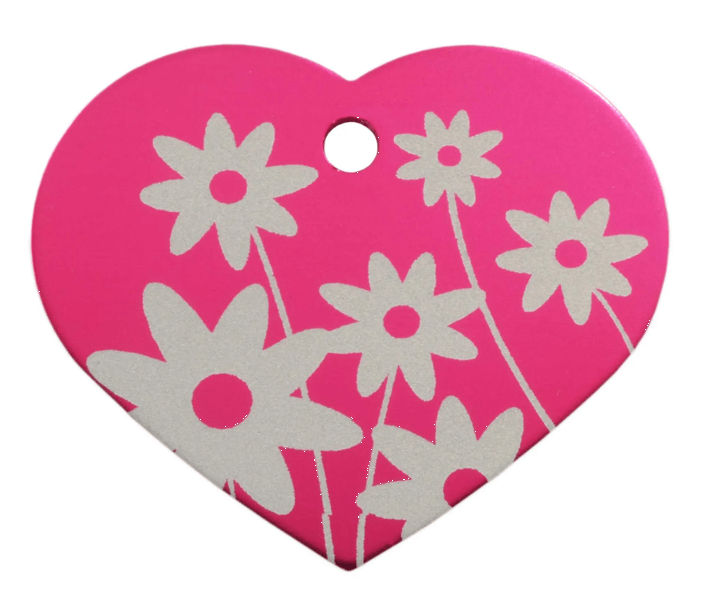 Heart Shape Flower Print Pet Tag, Large Pink