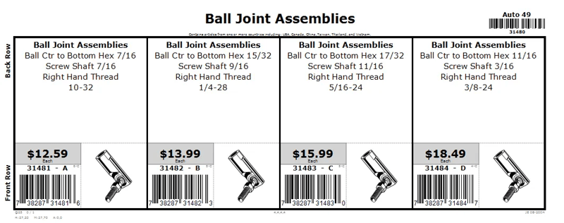 10-32  thru  3/8-24 Ball Joint Assembly Assortment
