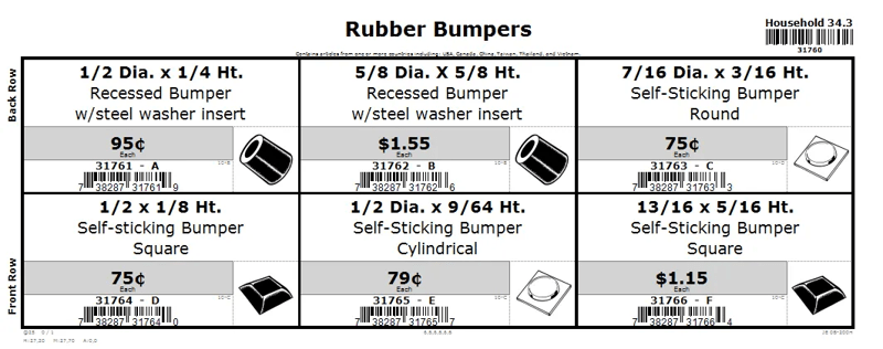 Assorted Size Recessed & Self-Adhesive Rubber Bumper Assortment