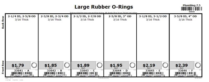 2-5/8 thru 4in Large 3/16 Thick Ruber O-Ring Assortment