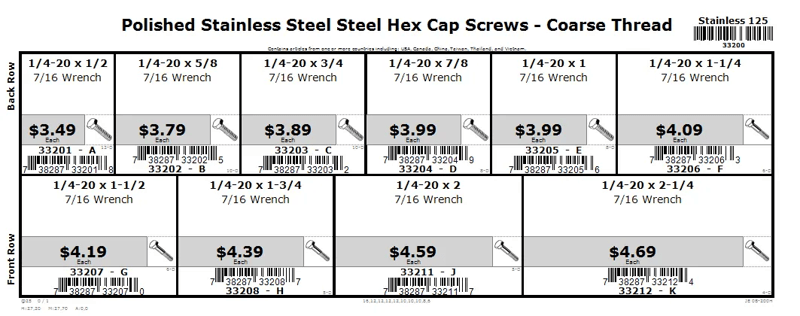 1/4-20 Polished Stainless Hex Cap Screw Assortment