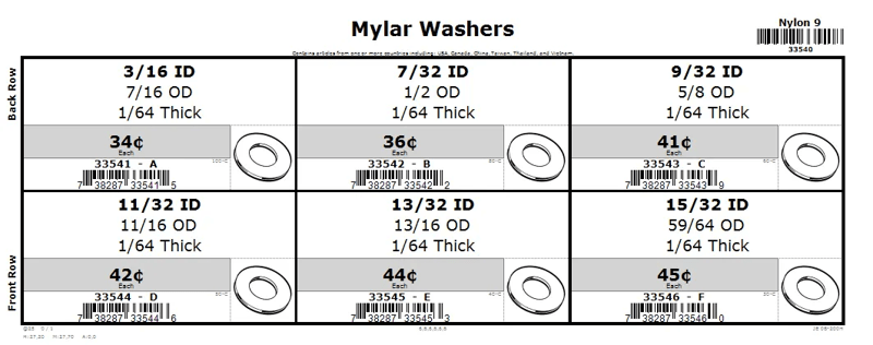 7/16 thru 59/64 Mylar Washer Assortment