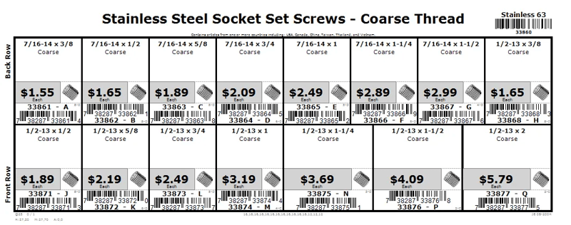 7/16 thru 1/2-13 Stainless Socket Set Screw Assortment