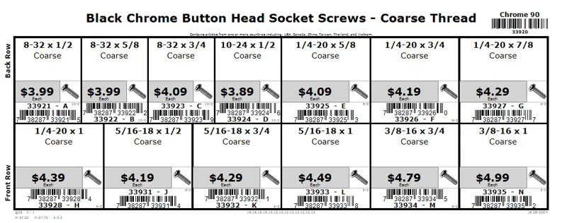8-32 thru 3/8-16 Coarse Black Chrome Button Head Socket Cap Assortment