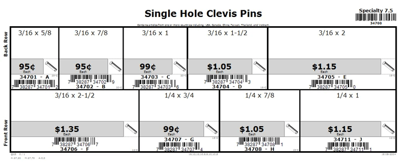 3/16 & 1/4 Single Hole Clevis Pin Assortment
