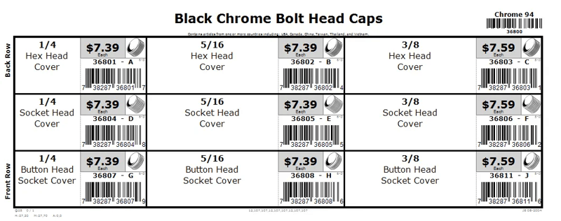 1/4 thru 3/8 Black Chrome Bolt Cap Assortment