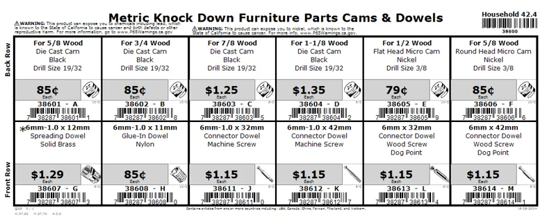 Assorted Metric Cam & Dowel Knock Down Furniture Part Assortment