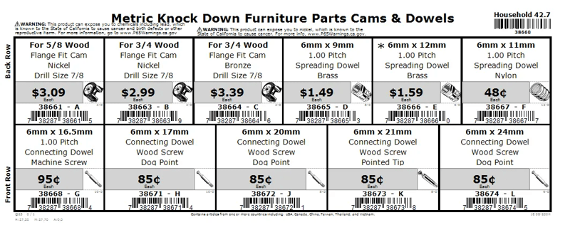 Assorted Cam & Dowel Knock Down Furniture Part Assortment