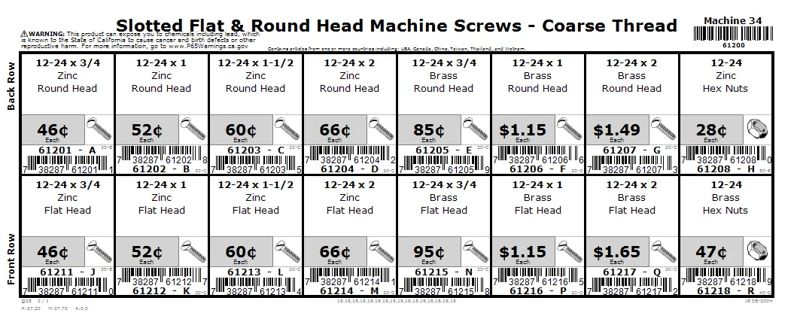 12-24 Zinc Plated & Brass Slotted and Flat Machine Screw and Hex Nut Assortment