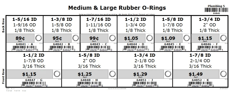 1-9/16 thru  2-1/4 Rubber O-Rings Midwest Assortment