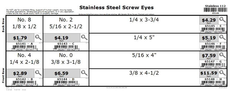 1/8 thru 3/8 Stainless Screw Eyes Assortment