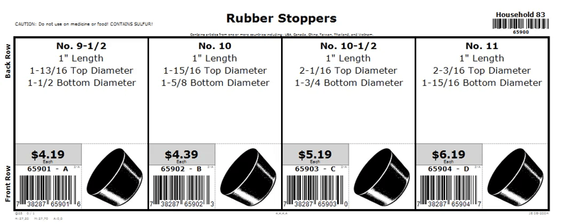 1-1/2 thru 1-15/16 Rubber Stopper Assortment
