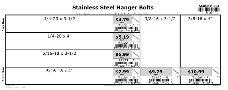 1/4-20 thru 3/8-16 Stainless Hanger Bolt Assortment