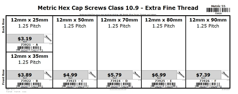 12mm Class 10.9 Hex Cap Screw Assortment