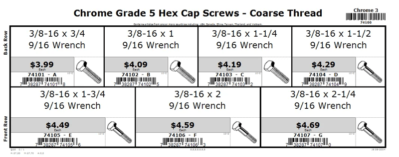 3/8-16 Chrome Hex Cap Screws Midwest Assortment