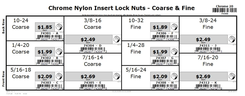 10-24 thru 7/16-20 Chrome Nylon Insert Hex Lock Nuts Midwest Assortment