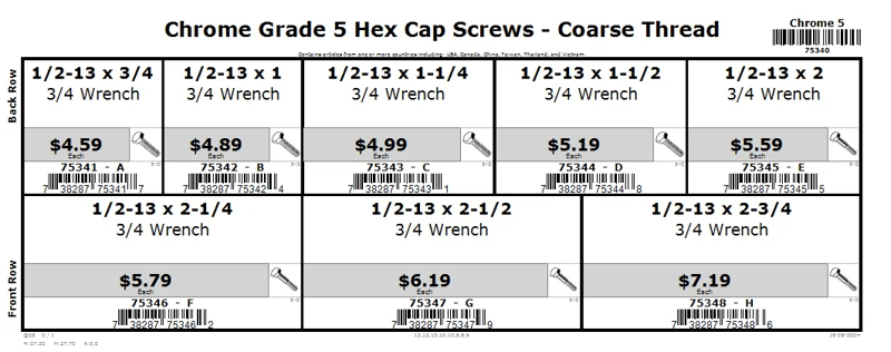 1/2-13 Grade 5 Chrome Hex Cap Screws Midwest Assortment