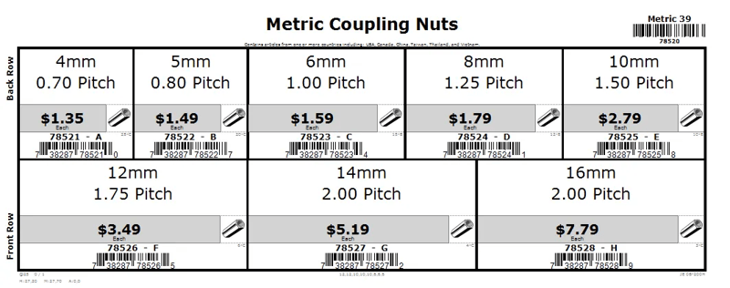 4mm thru 16mm Metric Coupling Nut Assortment