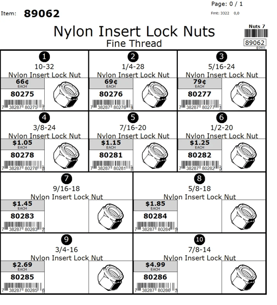 #10-32 thru 7/8-14 Fine Nylon Insert Lock Nut Assortment