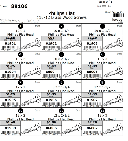 #10 & #12 Brass Phillips Flat Wood Screw Assortment