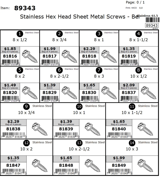 #8 & #10 Stainless Beige Painted Head Hex Sheet Metal Screw Assortment