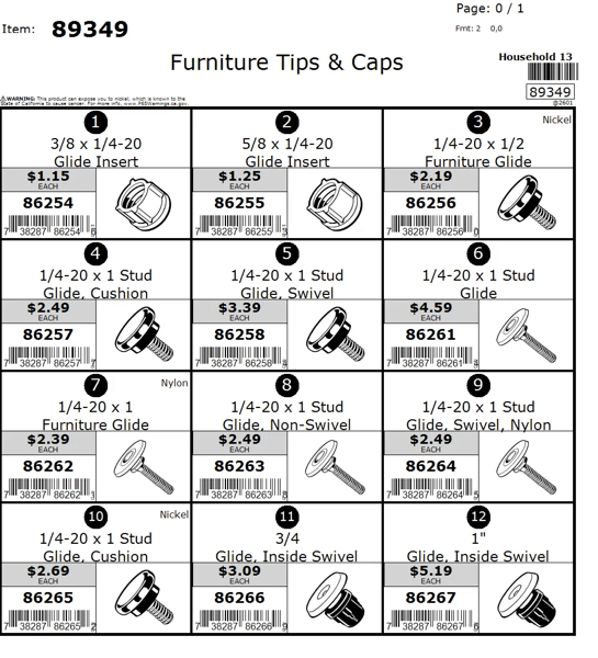 3/8 thru 1in Furniture Insert & Glide Assortment