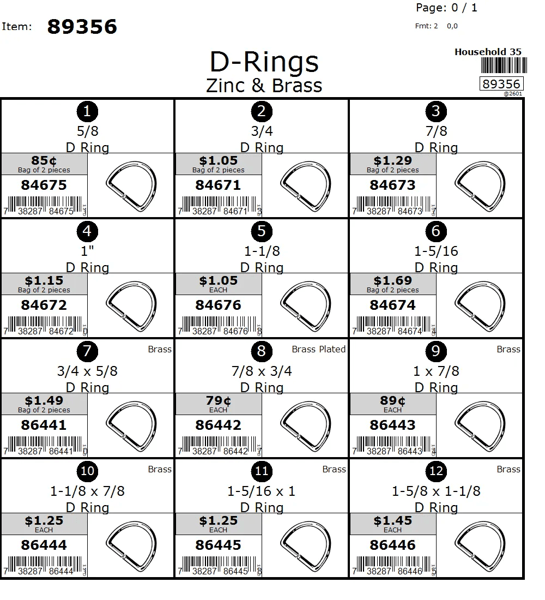 5/8 thru 1-1/8 Zinc & Brass D-Ring Assortment
