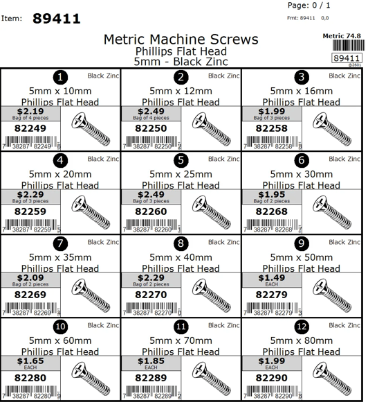 5mm-.80 Black Zinc Phillips Flat Machine Screw Assortment