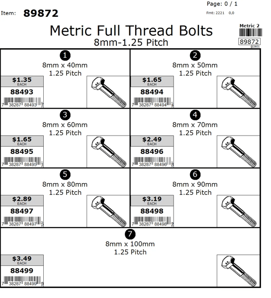 8mm-1.25 Metric Class 8.8 Full Thread Hex Bolt Assortment