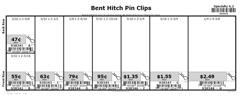 3/32 thru 1/4 Bent Hitch Pin & Clip Assortment