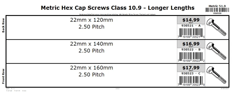 22mm 10.9 Hex Cap Screw Assortment