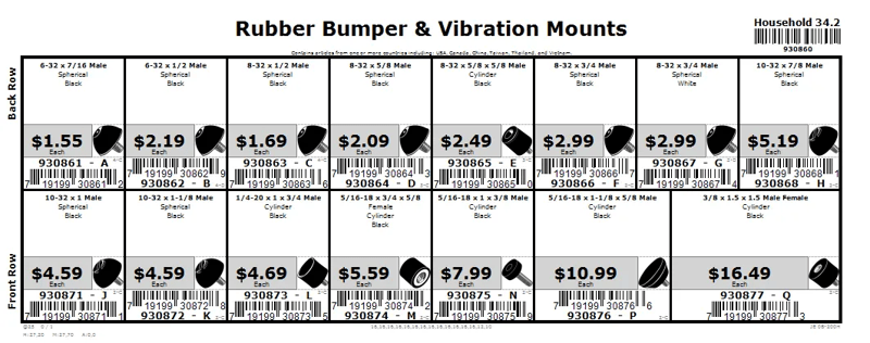 6-32 thru 3/8-16 Bumpers & Vibration Mounts Assortment