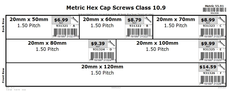 20mm 10.9 Hex Cap Screw Assortment