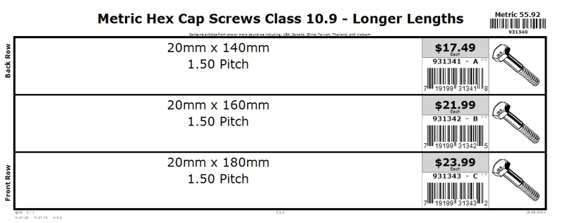 20mm 10.9 Hex Cap Screw Assortment