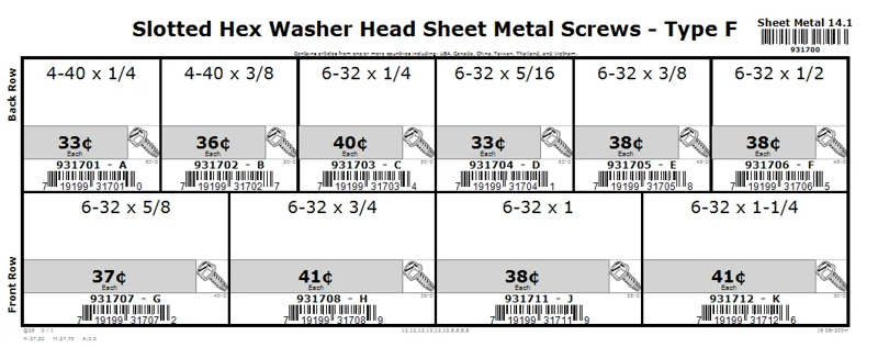 4-40 & 6-32 Hex Washer Sheet Metal Screw Type F Assortment
