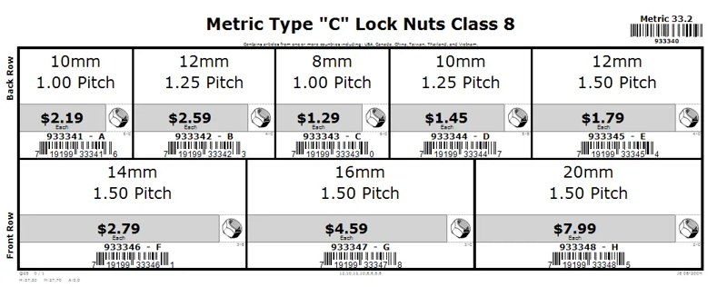 8mm thru 20mm Metric Type C Lock Nut - Class 8 Assortment