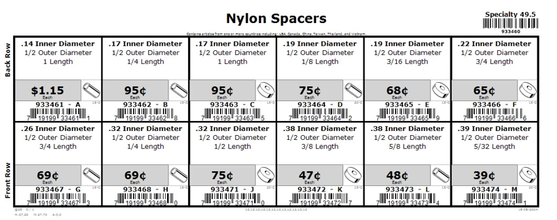 .14 thru .39 Nylon Spacer Assortment