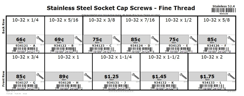 10-32 10-32 Socket Cap Screw - Fine Thread Assortment