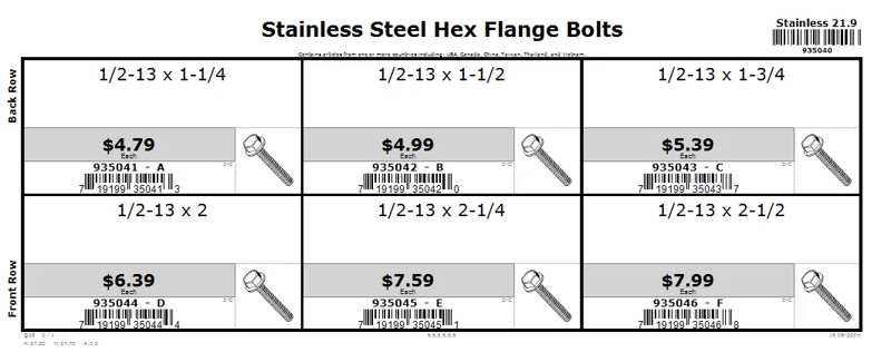 1/2-13 1/2-13 Stainless Steel Hex Flange Bolt Assortment