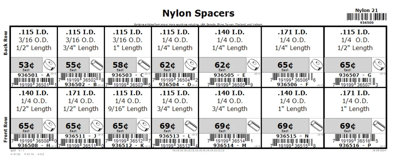 .115 thru .171 Nylon Spacer Assortment