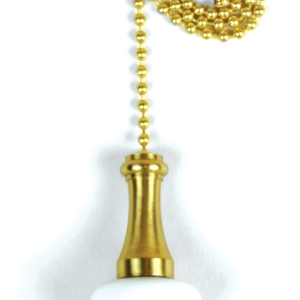 Pull Chain,Brass/Wht Ceramic W/