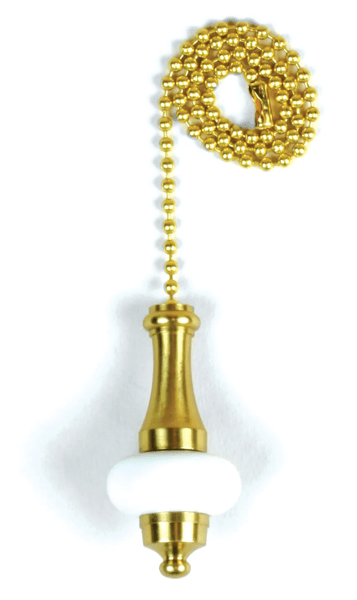 Pull Chain,Brass/Wht Ceramic W/